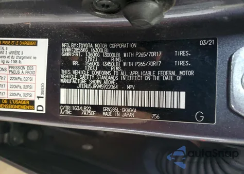 2021 Toyota 4Runner Sr5/Sr5 Premium из США, поврежденный, VIN JTENU5JR9M5922064